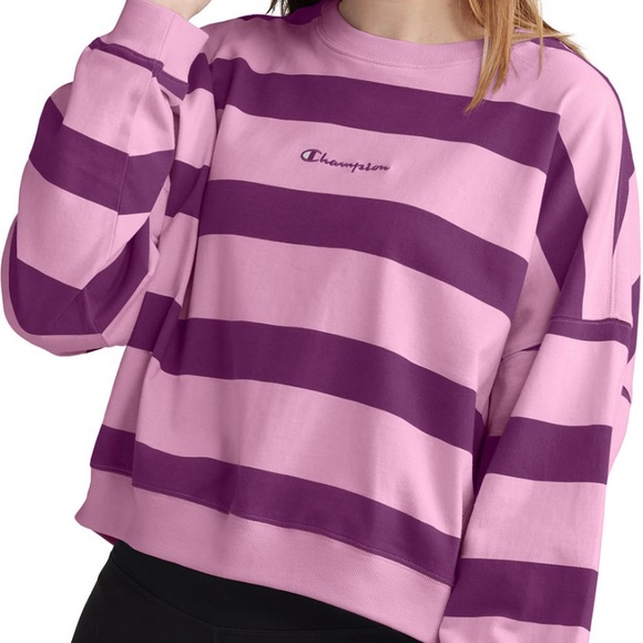 Champion Tops - Champion Women’s Cotton Striped Long Sleeve Top Paper Orchiddark Berry Purple L